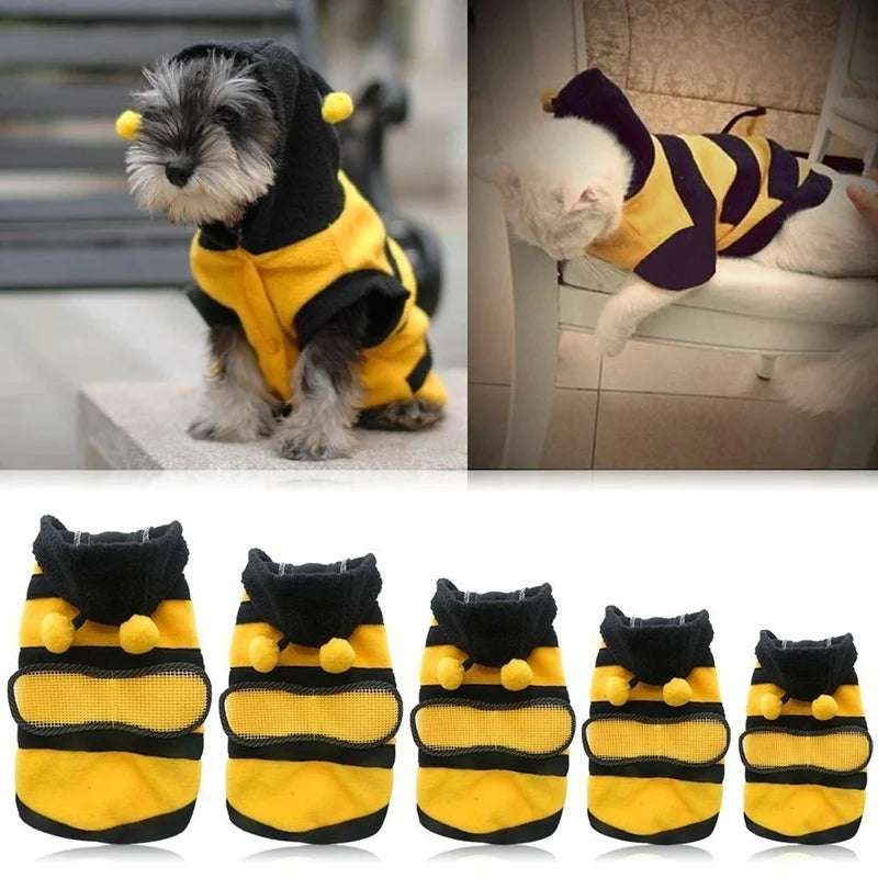 Cute Bee Dog Costume Onesie | Fuzzy Halloween Pet Outfit | Small Dog Costume for Chihuahua Yorkie Poodle Pomeranian